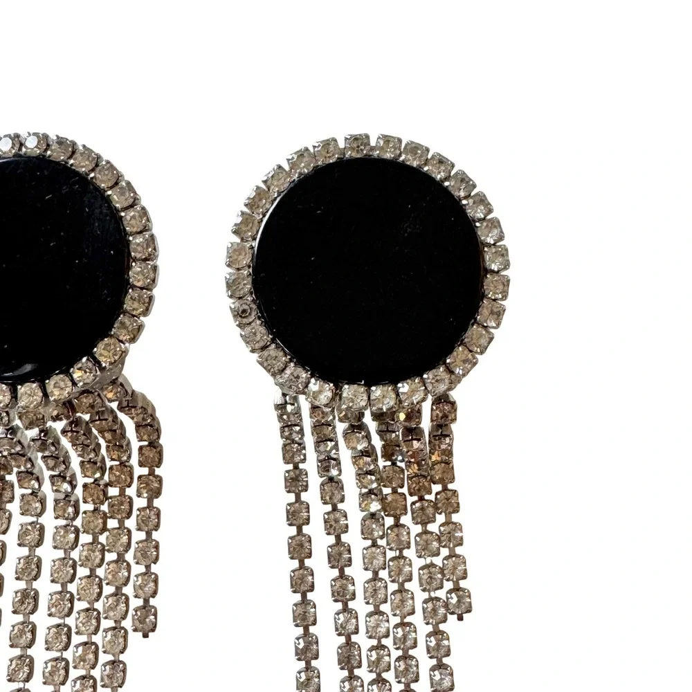 Vintage‎ Rhinestone Fringe Dangling Statement Earrings Showgirl Nicole Mintzes